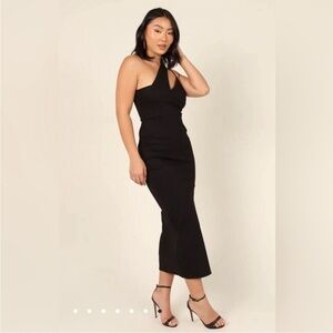 Petal & Pup Jolie knit one shoulder midi black dress